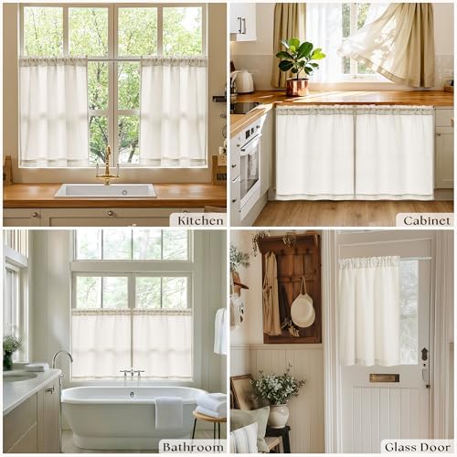 24 Inch Laundry Room Basement Window Curtains 2 Panels Natural Linen | Rod Pocket, Semi Sheer Light Filtering Drapes, for Farmhouse, Cafe Bathroom, Short Curtains, 24 Inches Long, W34xL24