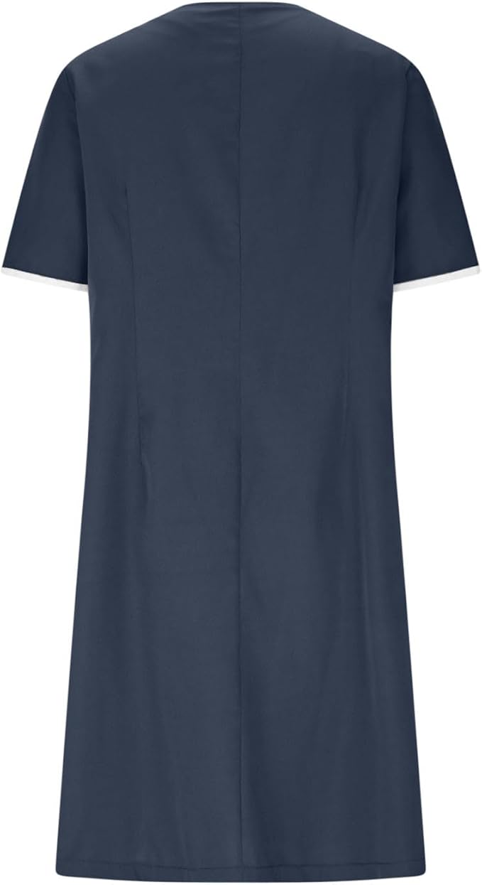 Scrubs Dress for Women - Button Front Nursing Workwear - Casual Housekeeping Dresses with Pockets