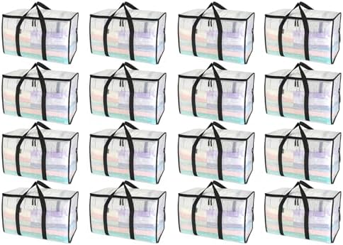 BALEINE 16-Pack Oversized Moving Bags with Reinforced Handles, Heavy-Duty Storage Tote for Clothes, Moving Supplies (Clear, 16-Pack)