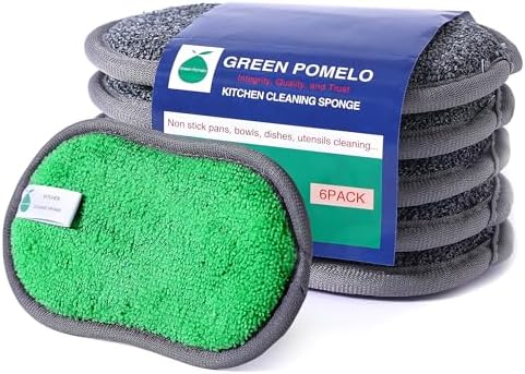 Multipurpose Sponges Kitchen,6 Pack Reusable Non-Scratch Scrub Sponge,Rough Scrubbers Side for Pots and Pans,Soft Microfiber Scrub Side for Washing Dishes