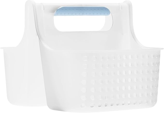 madesmart Shower Tote with Soft Grip Handle, Blue | silicone handle, ventilated sides, portable carry, shampoo soap razors, dorm bathroom, woman owned