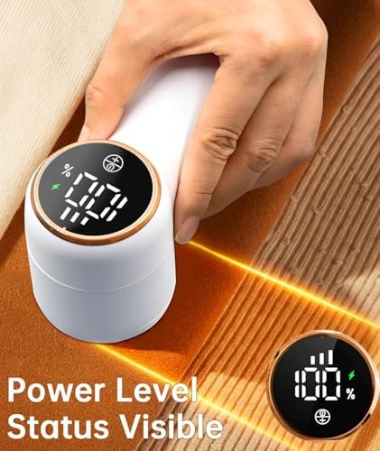 Rechargeable Fabric Shaver,Lint Remover, 3-Speed Sweater Shaver with LED Display, 2 Replaceable Stainless Steel 6-Blade Heads for Clothes, Sweaters, Furniture, Lint Balls and Fabric Pilling