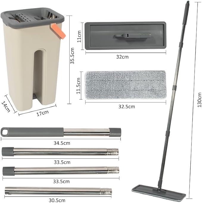 360° Microfiber Flat Mop with Hands-Free Self-Cleaning Bucket, Wash & Dry Dual Chamber System, Adjustable Handle, Includes 2 Microfiber Mop Pads, Wet & Dry Floor Cleaning - (LV-F02)