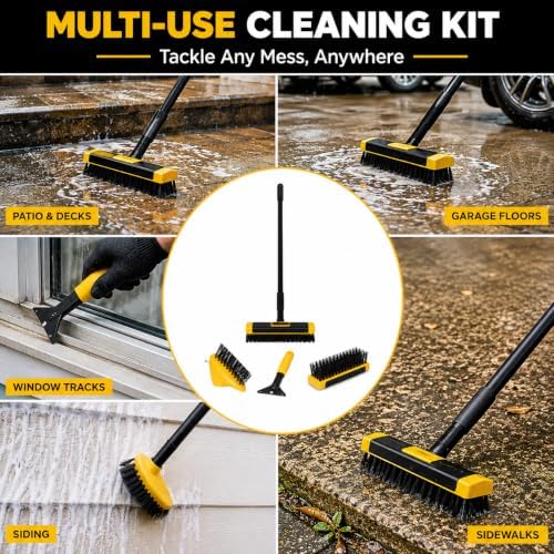 Gardenised 4-in-1 Durable Crack Weeder, Scraper, Moss & Debris Remover, and Cleaning Brush with 2 Replaceable Bristle Heads for Lawn, Patio, Driveway, Exterior Wall, and Yard Maintenance
