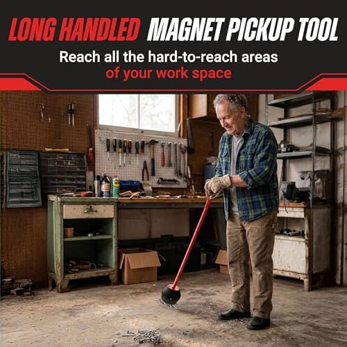 Stalwart Magnetic Pickup Tool with 27.5-Inch Reach | Large Magnet with 25lb Pull and Quick Release Handle - Garage, Work Zone, or Workshop Floor Sweeper