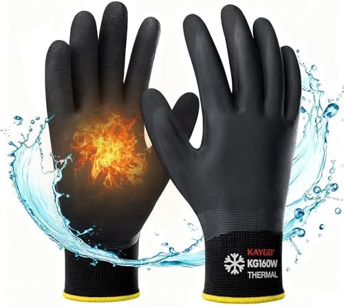 KAYGO Winter Work Gloves, Non-Slip Thermal Latex Coated | Warm & Lightweight, Excellent Grip for Freezer, Gardening, Cleaning, Washing Car,for Men & Women