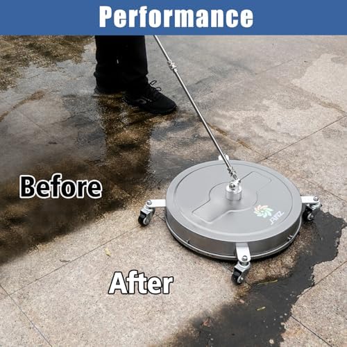 JANZ 20'' Pressure Washer Surface Cleaner | 4 Wheels, Stainless Steel Housing, 1/4'' Quick Plug, 2 Extension Wands, 2 Replacement Nozzles and 3 Spray Nozzles,4000 PSI