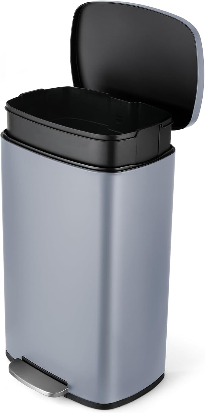 8 Gal Kitchen Trash Can, 30L Recycling or Garbage Bin, with Step-On Pedal | Brushed Stainless Steel Waste Basket, Soft&Quiet Close Dustbin, Removable Inner Bucket, for Home, Office, Living Room