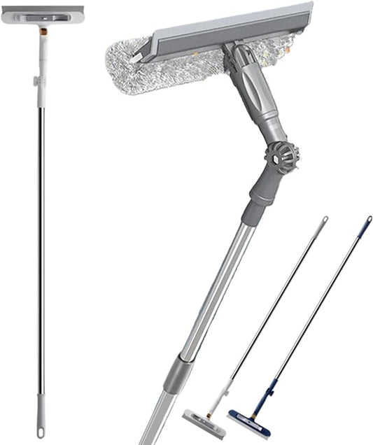 47in Window Squeegee with Extension Pole, 4-in-1 Telescopic Window Cleaner Tool with 2-Stage Telescoping Pole,Professional Window Washing Equipment with Bendable Head