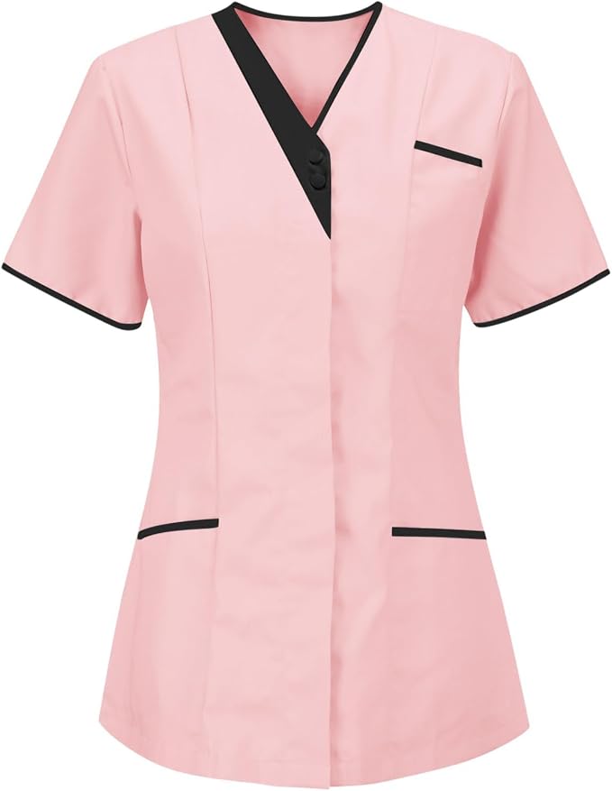Womens Scrub Tops Fitted Short Sleeve Scrubs for Women Housekeeping Uniform Cleaning Uniforms 2026 Nurse T-Shirts