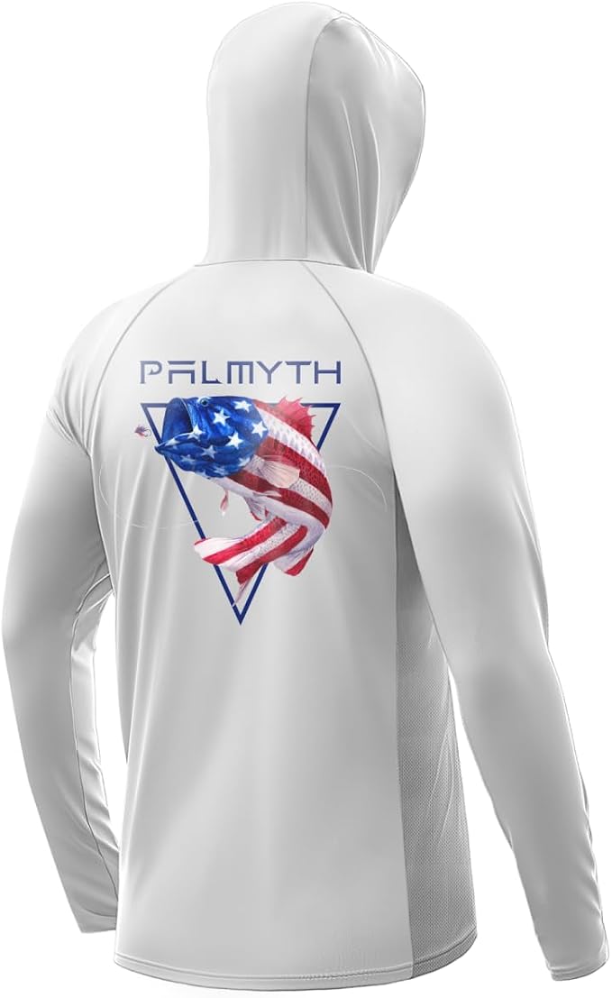 Palmyth Men's Fishing Hoodie UPF 50+ Long Sleeve with Face Mask Neck Gaiter | Zipper Pocket, Thumb Loops, Quick-Dry, Side Mesh Panels, Lens Cleaning Cloth
