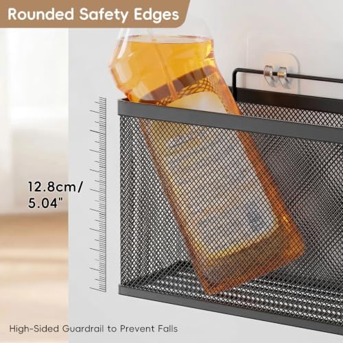Adhesive Cabinet Door Organizer, 2 Pack Metal Baskets for Kitchen | No-Drill Wall Mounted, Holds Up to 8.8 lbs, for Pantry, Under Sink, Laundry Room & Bathroom Space Saving Storage Caddy