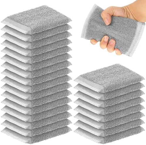 Thyle 24 Pack Steel Wool Scrubber Kitchen Sponges, Heavy Duty Non Scratch Metal Sponges, Reusable Cleaning Scrub Pads for Dishes, Pots, Pans, Sink and Tough Hard Stains (Gray)