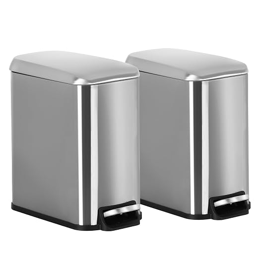 1.3 Gallon Kitchen Trash Can, Stainless Steel, Removable Plastic Inner Bucket, Foot Pedal, for Bathroom,(2 Set)