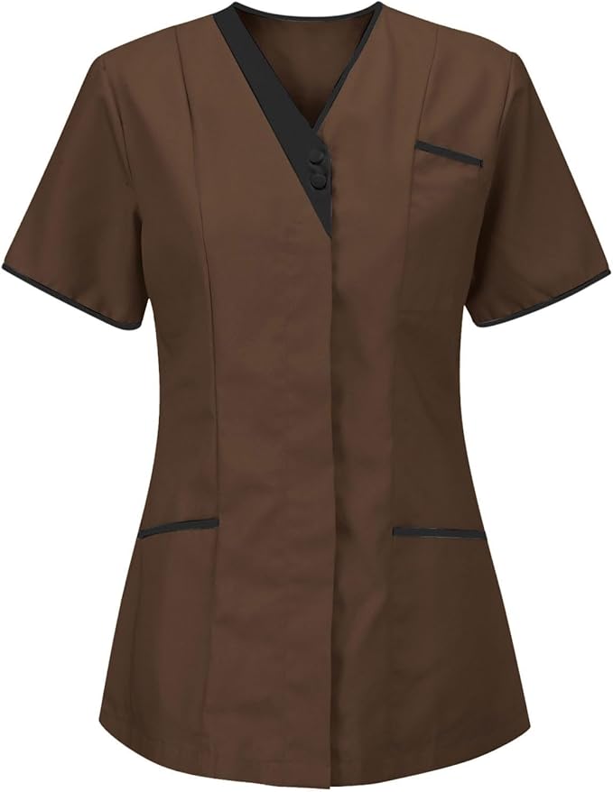 Womens Scrub Tops Fitted Short Sleeve Scrubs for Women Housekeeping Uniform Cleaning Uniforms 2026 Nurse T-Shirts