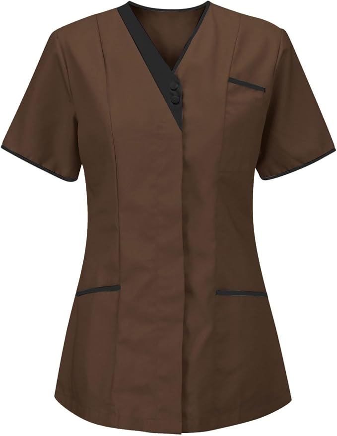 Womens Scrub Tops Fitted Short Sleeve Scrubs for Women Housekeeping Uniform Cleaning Uniforms 2026 Nurse T-Shirts