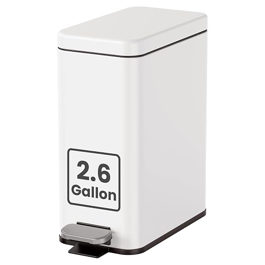 Cesun 2.6 Gallons Small Bathroom Trash Can with Lid Soft Close, White | Removable Inner Bucket, Small Stainless Steel Garbage Can for Bedroom/Office, Hands-Free Step Pedal, Fingerprint-Resistant