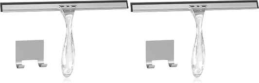 AmazerBath Squeegee for Shower Glass Door, Shower Squeegee for Glass Doors - All-Purpose Squeegee with Hook for Shower Doors, Windows, Mirrors, Tiles and Car Glass, 12 Inches - Clear (Pack of 2)