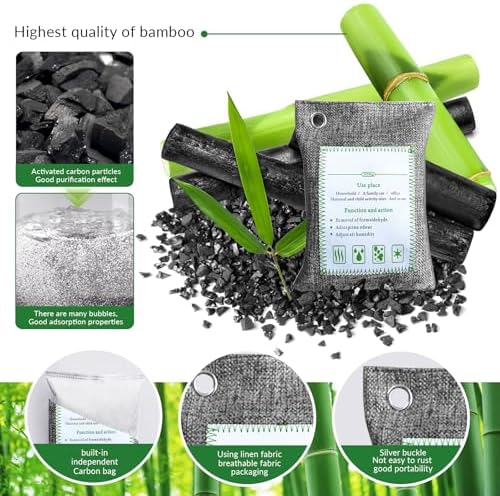 2 Bags Natural Air Purifying Bag | Bamboo Charcoal Odor Absorber for Home & Car | Closet Odor Eliminator, Small Room Deodorizer & Car Air Freshener | Charcoal Bags (200g gray2, Unscented)