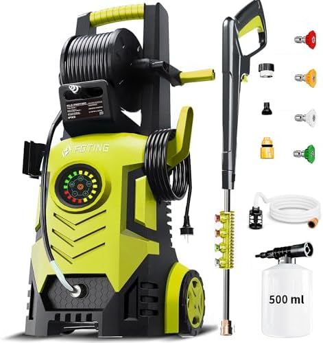 2026Upgraded Pressure Washer 5000PSI with Adj-8-Level Touch Screen, 34" Tall Power Washer, 4 Quick Connect Nozzles, Inlet Hose&Filter&500mlFoam Cannon for Cars/Fences/Driveways/Home Cleaning，Yellow