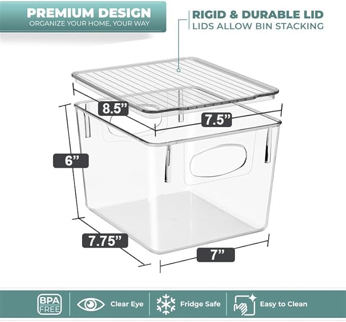 Sorbus Clear Toy Storage Bins with Lids, Stackable (Medium, 4 Pack) | Lidded organization keeps food, household items and art supplies contained in closets, bathrooms and home spaces.