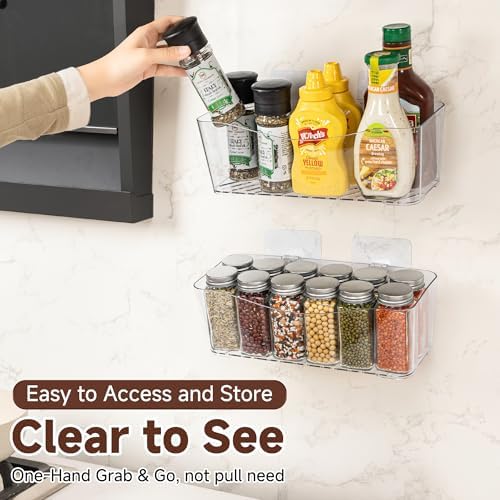 4-Pack Large Cabinet Door Organizer, 11.4" Adhesive Wall Mounted Pantry Organizers and Storage, Space Saving, Drain Bottom, No drill, Clea Storage Caddy Baskets for Kitchen, Bathroom, Under Sink