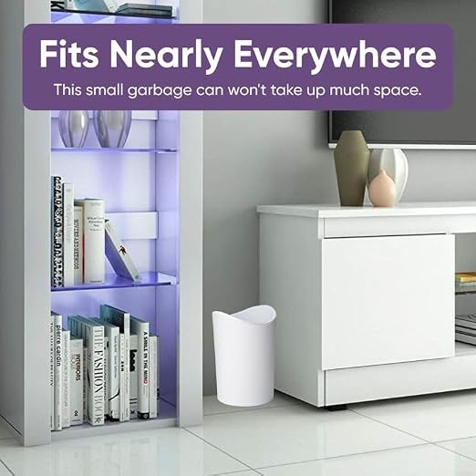 Superio MIni Bathroom Trash Can with Lid, Modern White Mini Waste Bin with Swing Lid (1 1/2 Gallon, 6 Liter) Plastic Garbage Can for Kitchen, Bathroom, Bedroom, Office, Under Desk (1, White)