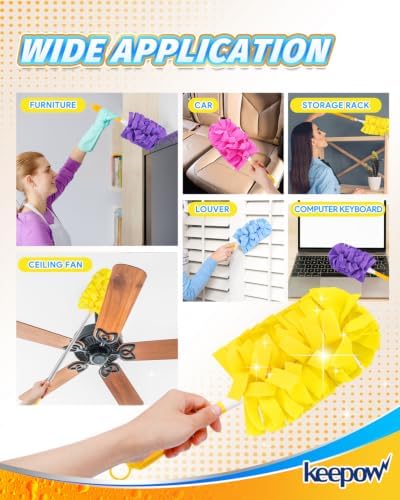 KEEPOW 4+1 Pcs Pads Compatible with Swiffer Reusable Pads with Handle Set | Reusable & Washable Fleece Duster Kit With Handle, Washable Pads For Efficient Home Cleaning And Multi-Surface Dust Removal