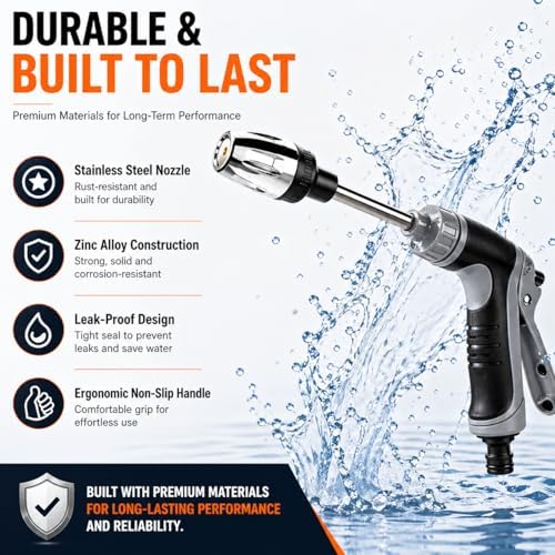 High Pressure Garden Hose Nozzle, Handheld Power Washer Spray Gun with 360° Rotating Nozzle, 3 Spray Modes & Foam Sprayer for Cars, Patios, Driveways and Outdoor Cleaning-Tool-Free Installation(1 Set)