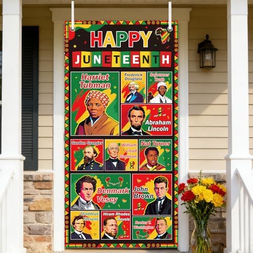 Juneteenth Door Cover Decorations - Happy Juneteenth Decorations for Party Office Home, African American June 19th 1865 Large Front Backdrop Banner Supplies Decor, 3x6 Ft