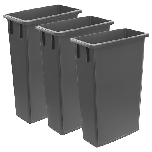 3 Pack 23 Gallon Waste Bin, Heavy-Duty Trash Can, Slim Rectangular Garbage Bin, Durable Waste Container, Recycling Bin, Plastic Wastebasket for Kitchen, Garage, Hotels, Restaurants, Office