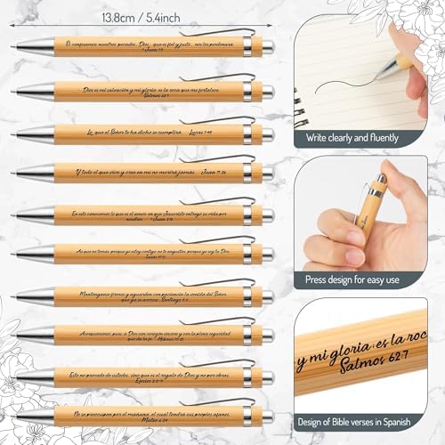 ANGOLIO 230Pcs Spanish Christian Flower Religious Gift Bulk Easter Gift Regalos Cristianos En Español Bible Verse Bamboo Pen Keychain Bookmark Inspirational Stationary Gift for Women Men VBS Church