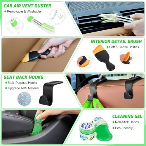 Nilight 52PCS Car Detailing Kit for Interior Exterior Car Care, Green | car wash auto cleaning Tools with storage bag, Deep Clean Polish Car Care Windshield Dashboard Seat Air Vents Wheels Tires