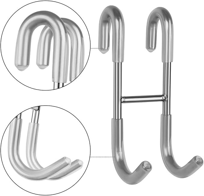 NINETREX Shower Door Hooks, Towel Hooks Frameless Glass Door, 2 Pack | Heavy Duty SUS 304 Stainless Steel, for Towels Squeegee Loofah Shaver Robe, Bathroom Storage, Brushed Nickel