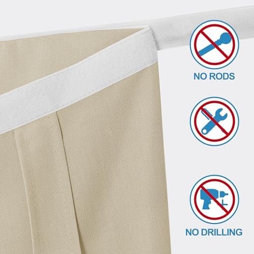 RYB HOME Faux Linen Side French Door Curtain - Privacy Light Filtering Window Curtains for Patio Front Door Sidelight Drapes Tie up Shade, 1 Piece, 12W x 69L Inches,Light Beige