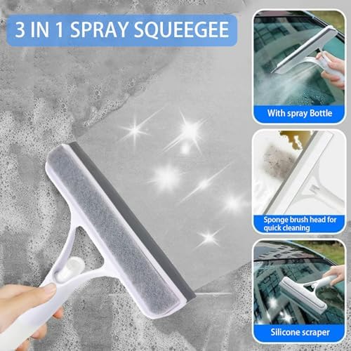 3 in 1 Spray Squeegee, 3 in 1 Window Cleaning Scraper, Window Squeegee with Sprayer for Glass, Flooring and Tiles, etc.(White)