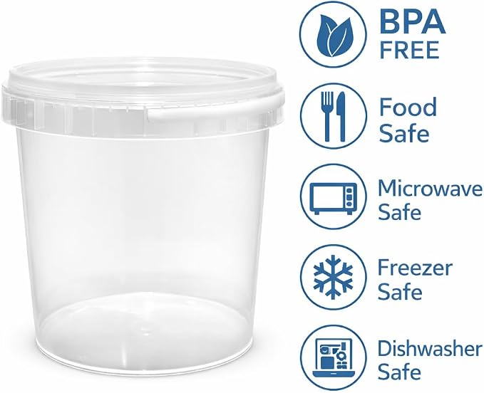 4U'LIFE 128 oz [6-Pack] Tamper-Evident Containers with Lids and Handle | BPA Free, microwave-safe, freezer-safe and multi-purpose for ice cream, events and bulk food storage