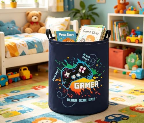 Baby Laundry Basket Baby Nursery Hamper Kids Laundry Basket Toy Storage Bin for Boys Room Decor Gift Baskets for Bedroom Bathroom(Games)