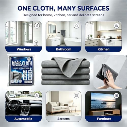 Magic Cleaning Cloth 15-Pack XXL Thickened Microfiber Cleaning Cloths | Lint Free Reusable Cleaning Rags for Glass, Window, Kitchen, Stainless Steel, Cars & Screens