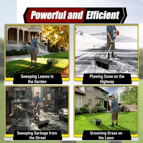 Gas Powered Snow Sweeper Brush Broom, Cordless Hand Held Walk Behind Power Shovel Snow Cleaner for Driveway Lawn Garden, 52CC 2-Stroke, 2.4HP (27.2x10.4 EPA)