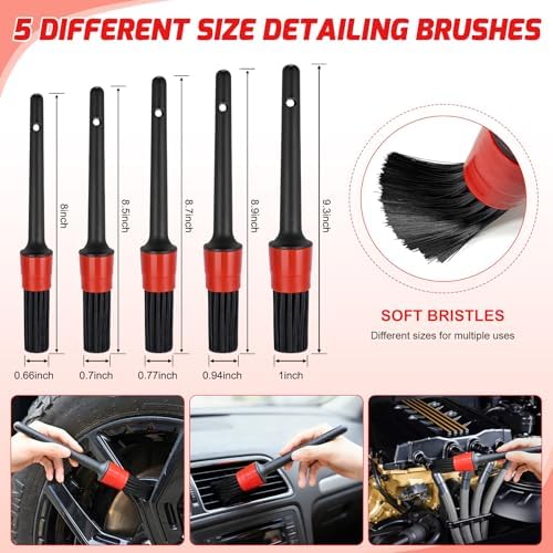 Nilight 27PCS Car Detailing Kit for Interior Exterior Car Care, Red | car wash auto cleaning Tools with storage bag, Deep Clean Polish Car Care Windshield Dashboard Seat Air Vents Wheels Tires
