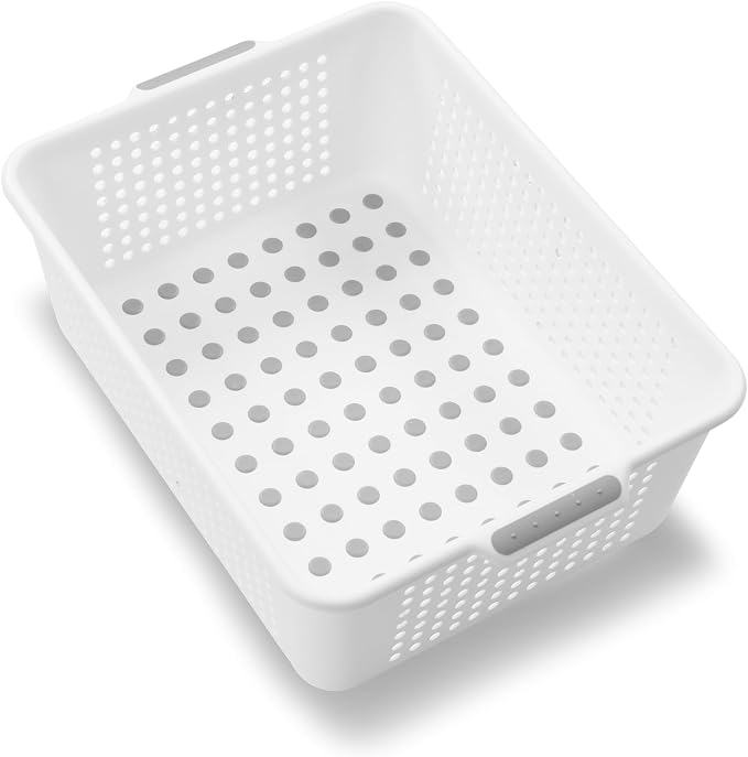 madesmart Classic Large Storage Basket with Soft Handle, White | non slip feet, rounded corners, side handles, easy carry, soft grip bottom, general storage, woman owned
