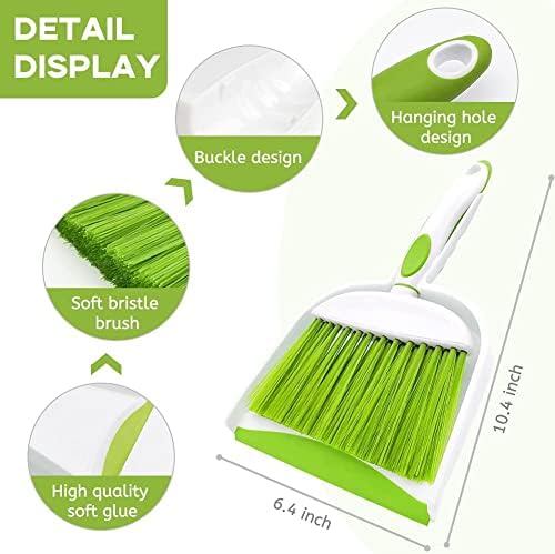Broom Dustpan Brush Small Dust pan: Small Broom and Dustpan Set Mini Dust pan and Brush Set for Desk, Home, Camping Tent (Light Green)