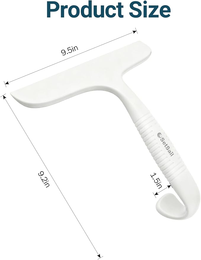 SetSail Shower Squeegee for Glass Doors,One-piece All Silicone Squeegee | Streak-Free Bathroom Squeegee for Shower Glass Window Mirror Tile Wall, Built-in Hook, Ergonomic Grip, White（9.5-inch）