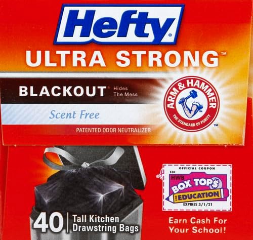 Hefty Ultra Strong 13 Gallon Trash Bags,Black Tall Kitchen Trash Bags 13 Gallon Size,Break Resistant Drawstring Enclosure,Continuous Odor Control,Blackout,Unscented,40-Bags,(Pack of 6)