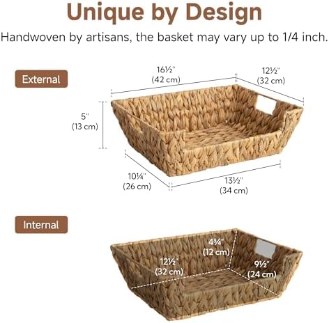 StorageWorks Pantry Baskets for Organizing, Woven Baskets, Water Hyacinth | Pantry Baskets for Patato and Onion Storage, Stackable Wicker Basket Organizer for Shelf, Woven Basket for Storage, 2-Pack