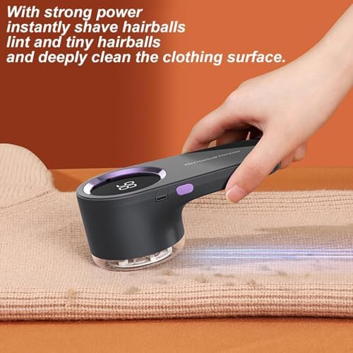 Fabric Shaver, Lint Remover Rechargeable with 6 Leaf Blades,Intelligent Digital Display Fuzz Remover for Clothing,Furniture Electric Lint Remover for Clothes,Sweater,Couch,Blanket (Black)