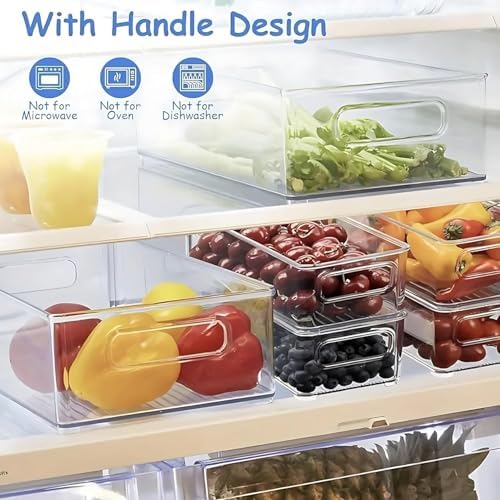 12 Pack Refrigerator Organizer Bins | 3 Sizes Stackable Clear Pantry Storage with Handles for Fridge, Freezer, Shelves, Drawer, Snack Organizer for Home & Kitchen