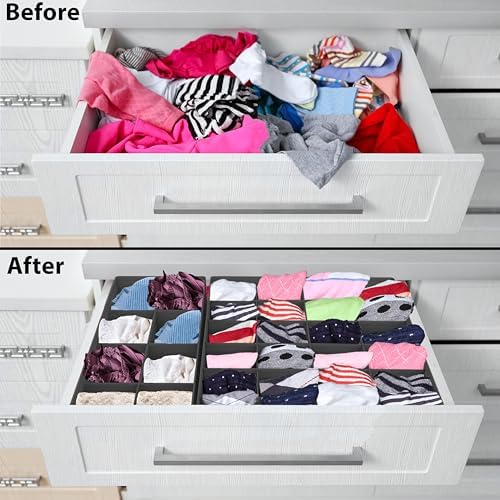 Simple Houseware 4-Pack Drawer Organizer Set for Underwear/Socks/Bra | Dark Gray, Closet Dividers for Underwear, Socks, Bras, Scarves, Ties - Foldable Non-Woven Storage Boxes