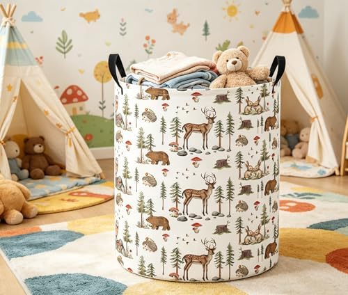 Baby Laundry Basket Baby Nursery Hamper Kids Laundry Basket Toy Storage Bin for Boys Room Decor Gift Baskets for Bedroom Bathroom(Woodland Animal)